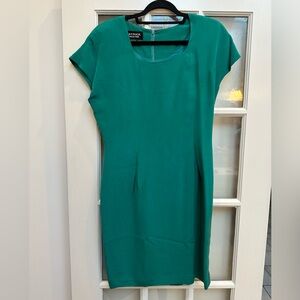 Vintage Patrick Collection Classic Emerald Teal Green 100% Silk Dress Size 8